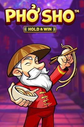 An old prospector character in a hat with the text " pho sho Hold & Win."