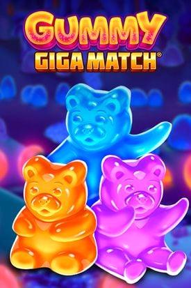 Colorful gummy bears with the text "Giga Match" on a playful background.